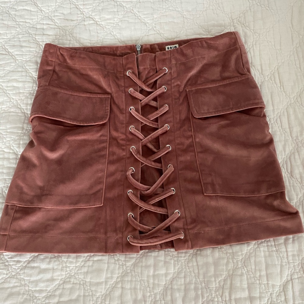 Uniq Pink Velvet Mini Skirt
